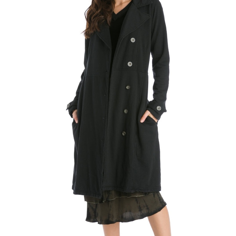 Hard Tail Clothing Fleece Stylish Black Long Coat NWT Size Small w/pockets - Picture 2 of 6